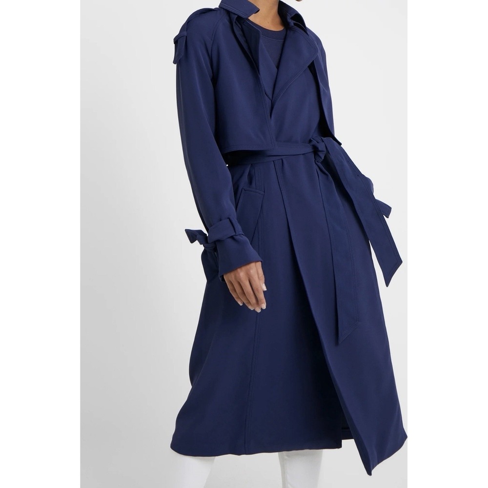 Michael Kors Trench Coat Women's Medium Navy Blue Belted Draped Cape Long